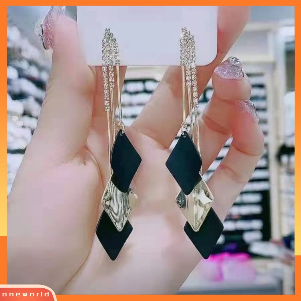 [WOD] 1pasang Anting Wanita Menjuntai Rumbai Berlian Imitasi Geometris Anggun Drop Earrings Untuk Hadiah