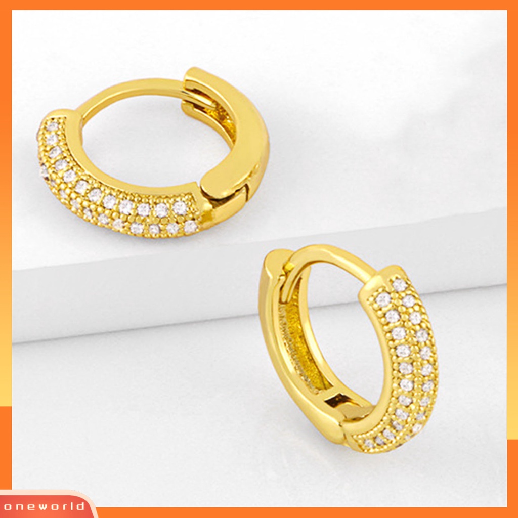 [WOD] 1pasang Huggie Earrings Bulat Lingkaran Warna Solid Permukaan Halus Anti-Cacat Colorfast Hias Shiny Cubic Zirconia Tahan Lama Dilapisi Wanita Anting Untuk Belanja