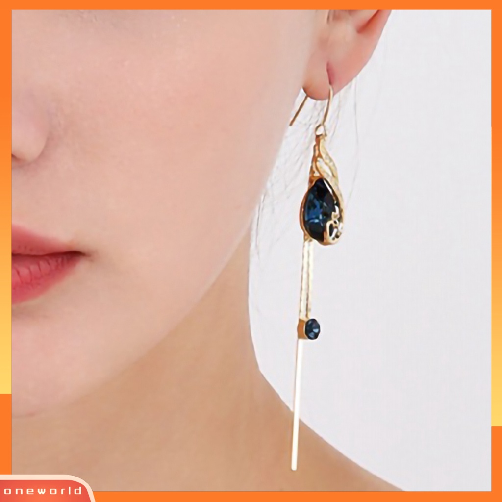 [WOD] 1pasang Anting Menjuntai Shiny Halus Fashion Jewelry Anting Linear Bentuk Merak Untuk Pacaran