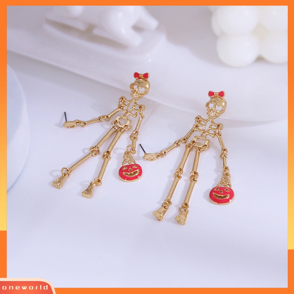 [WOD] 1pasang Anting Halloween Gaya Punk Desain Kartun Hypoallergenic Electroplating Colorfast Hiasan Telinga Aksesoris Skeleton Menjuntai Anting Halloween Untuk Pacaran