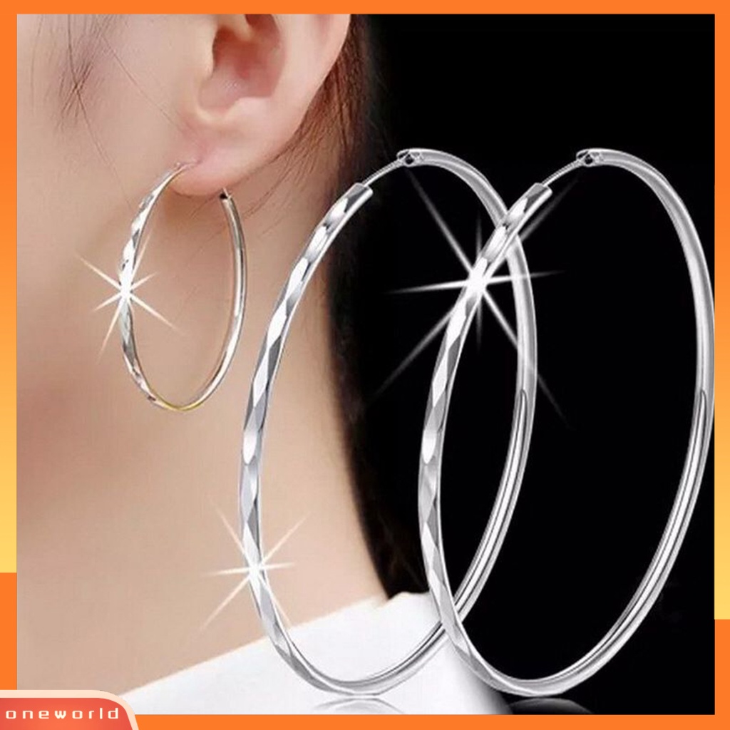 [WOD] 1pasang Anting Hoop Diamond-type Lattice Lingkaran Besar Tidak Alergi Hypoallergenic Electroplating Dress Up Tahan Luntur Fashion Perhiasan Lady Circle Earrings Untuk Pacaran