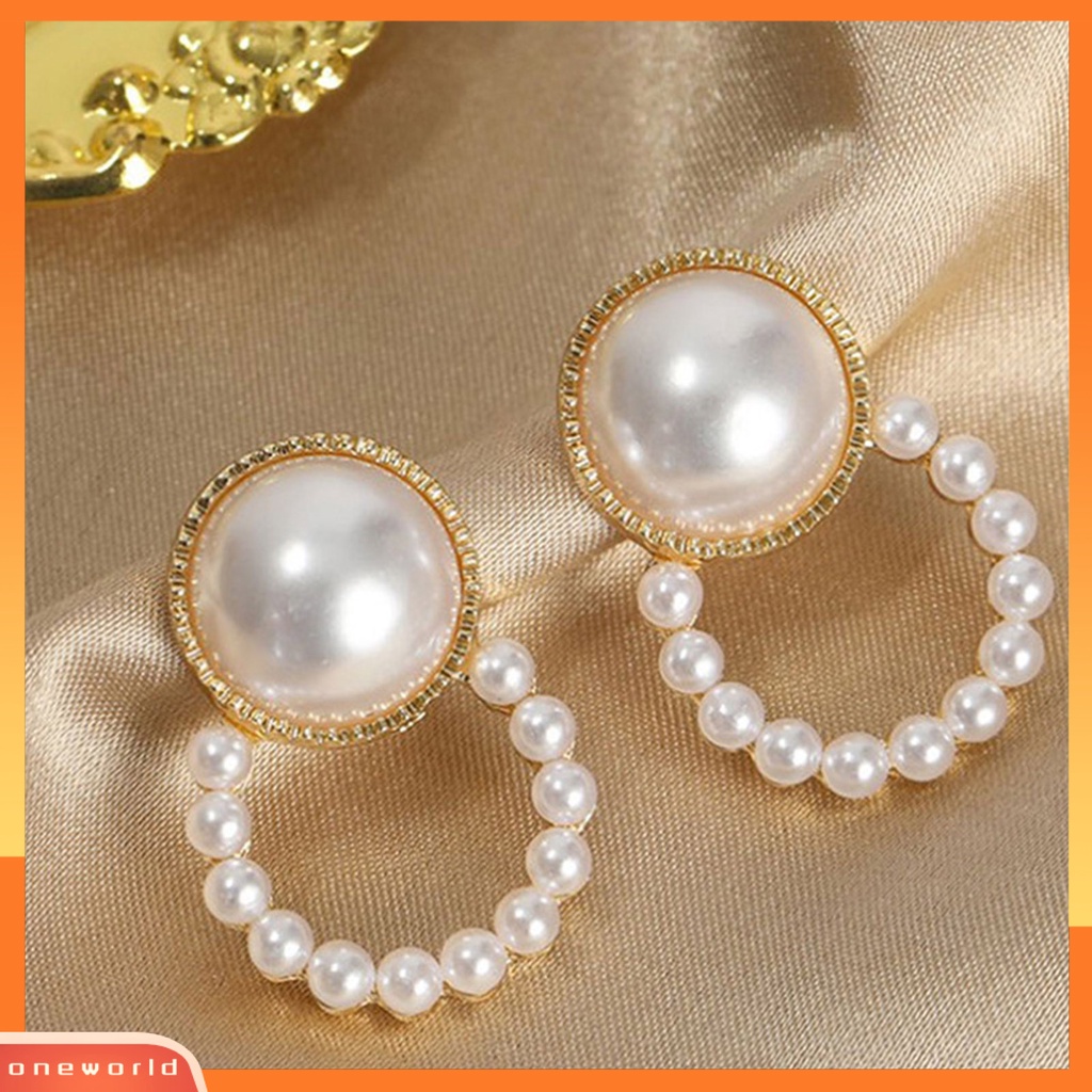 [WOD] 1pasang Anting Wanita Gaya Perancis Retro Elegan Berlapis Emas Hypoallergenic Hadiah Fashion Perhiasan High Gloss Faux Pearl Cross Ladies Earrings Untuk Pesta