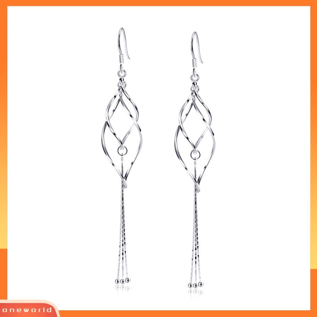 [WOD] 1pasang Anting Panjang Memutar Dual Belah Ketupat Dekorasi Berlebihan Rumbai Panjang Geometris Hias Electroplating Lady Elegan Anting Rumbai Rantai Panjang Untuk Pacaran