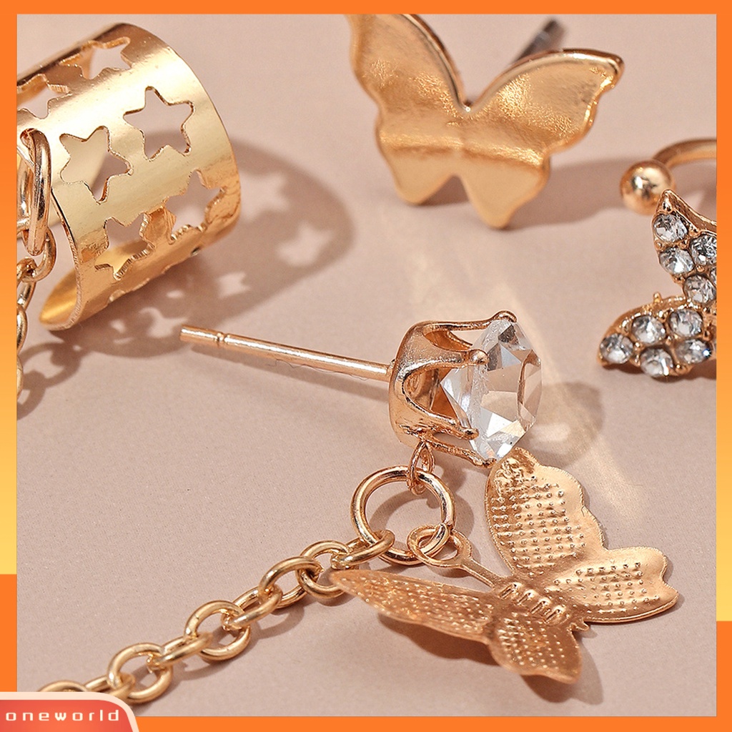 [WOD] Anting Wanita Bentuk Kupu-Kupu Rantai Perhiasan Berlian Imitasi Dekorasi Ear Cuff Stud Earrings Untuk Pakaian Sehari-Hari