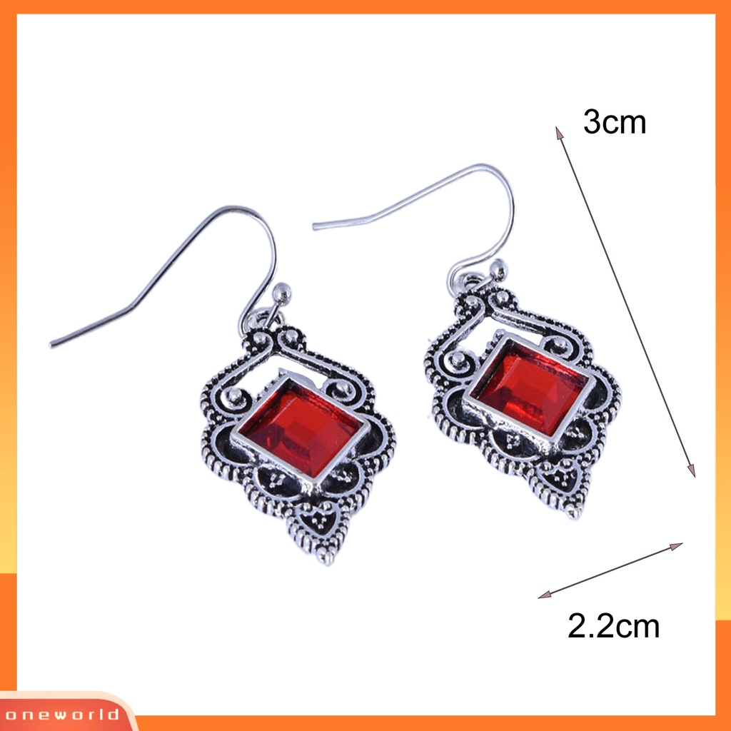 [WOD] 1pasang Anting Kait Perhiasan Cubic Zirconia Merah Vintage All Match Drop Earrings Untuk Pakaian Sehari-Hari