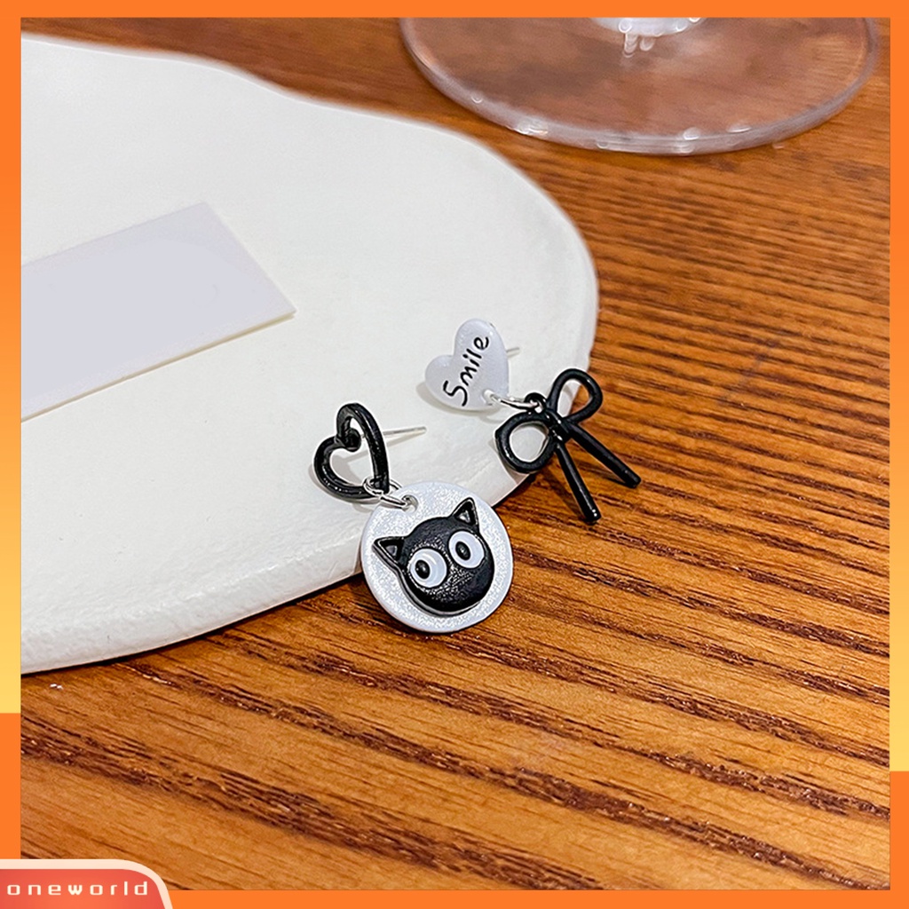 [WOD] 1pasang Drop Earrings Desain Kartun Liontin Tidak Teratur Hypoallergenic Ultra-Ringan Hiasan Telinga Aksesori Kitten Bow Stud Earrings Untuk Tanggal