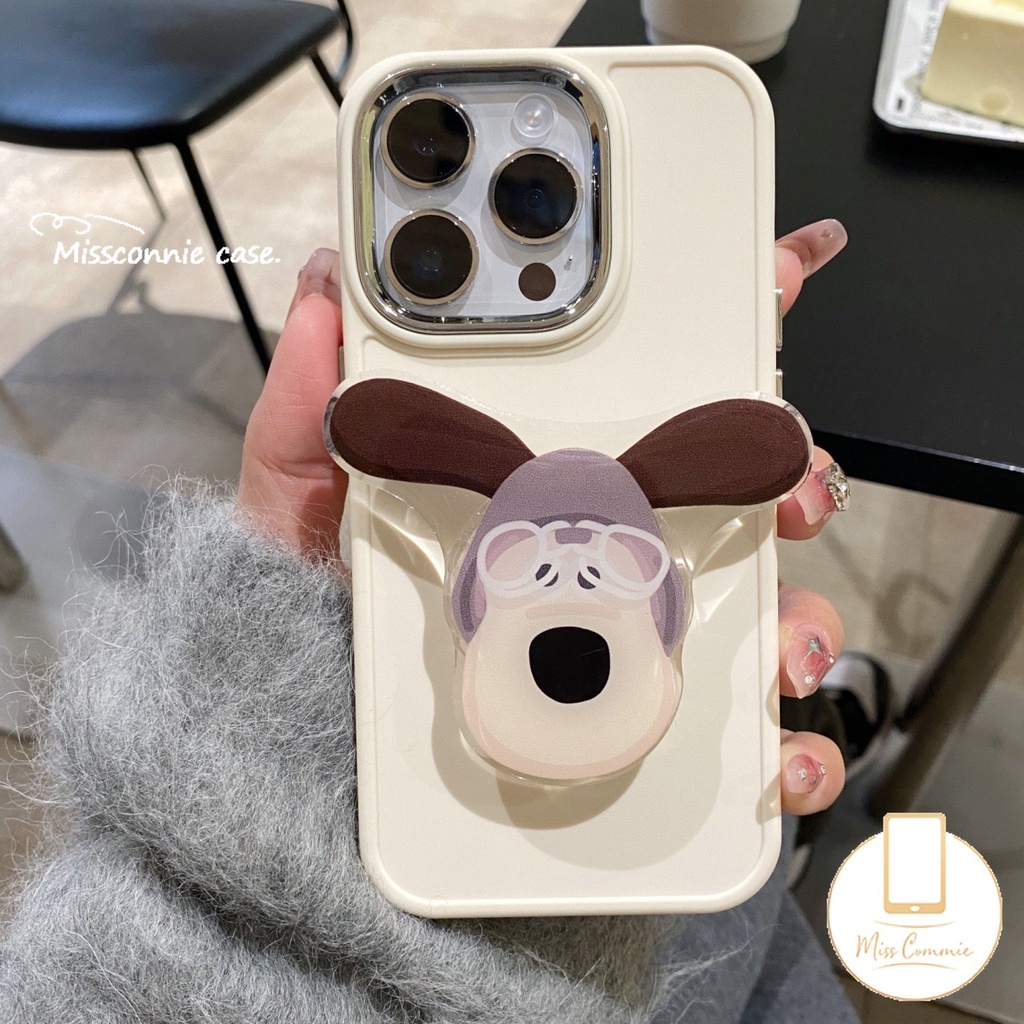 IPHONE Case Bingkai Lensa Logam Plating Warna Solid Sederhana Kompatibel Untuk Iphone7 8 Plus11 14 12 13 Pro MAX X XR XS MAX Soft Cover Dengan Beruang Lucu Puppy Pisang Kentang Goreng Bracket Aksesoris