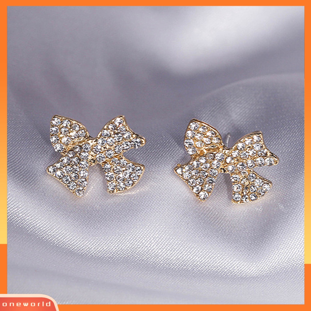 [WOD] 1pasang Anting Tusuk Bentuk Busur Berlian Imitasi Perhiasan Manis Tahan Lama Ear Studs Untuk Pakaian Sehari-Hari