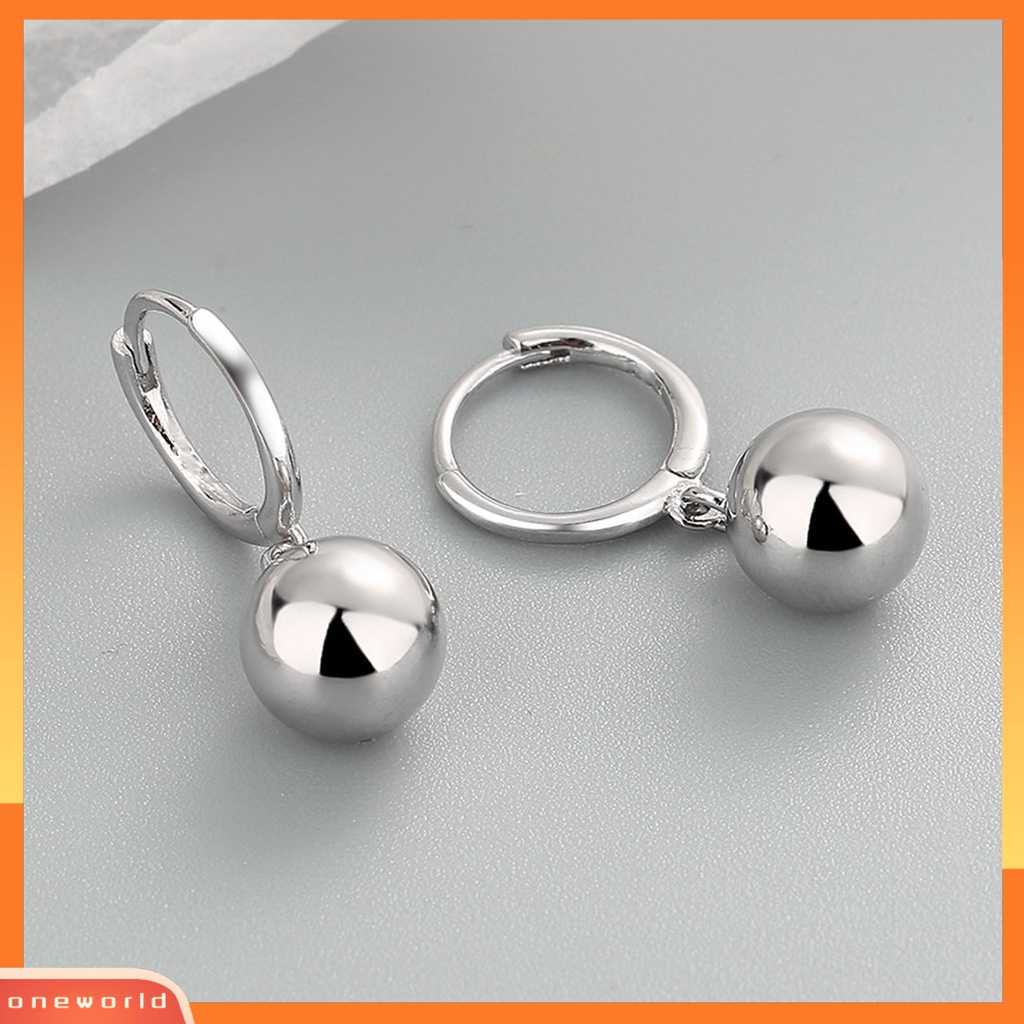 [WOD] 1pasang Wanita Hoop Earrings Warna Solid Pendek Ringan Bola Liontin Menjuntai Anting Hadiah Ulang Tahun