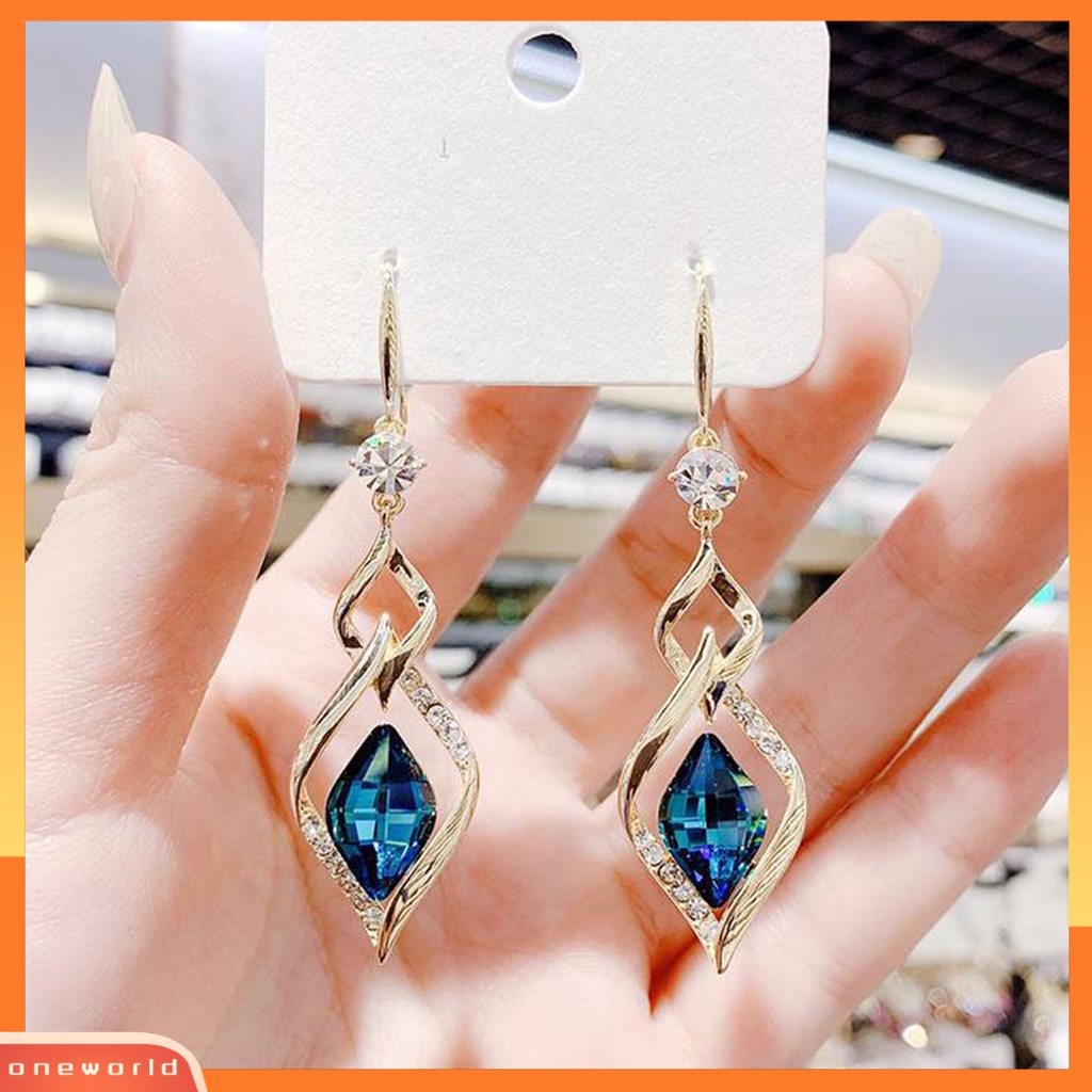 [WOD] 1pasang Anting Gantung Geometris Kristal Imitasi Mengkilap Bentuk Belah Ketupat Drop Earrings Perhiasan Pernikahan