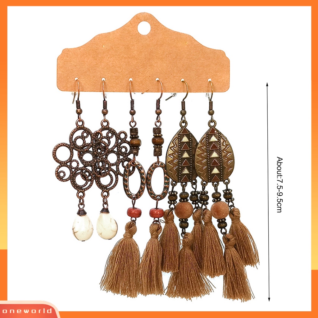 [WOD] 3pasang Anting Gaya Retro Rumbai Desain Alloy Wanita Fashion Menjuntai Earrings Untuk Hadiah