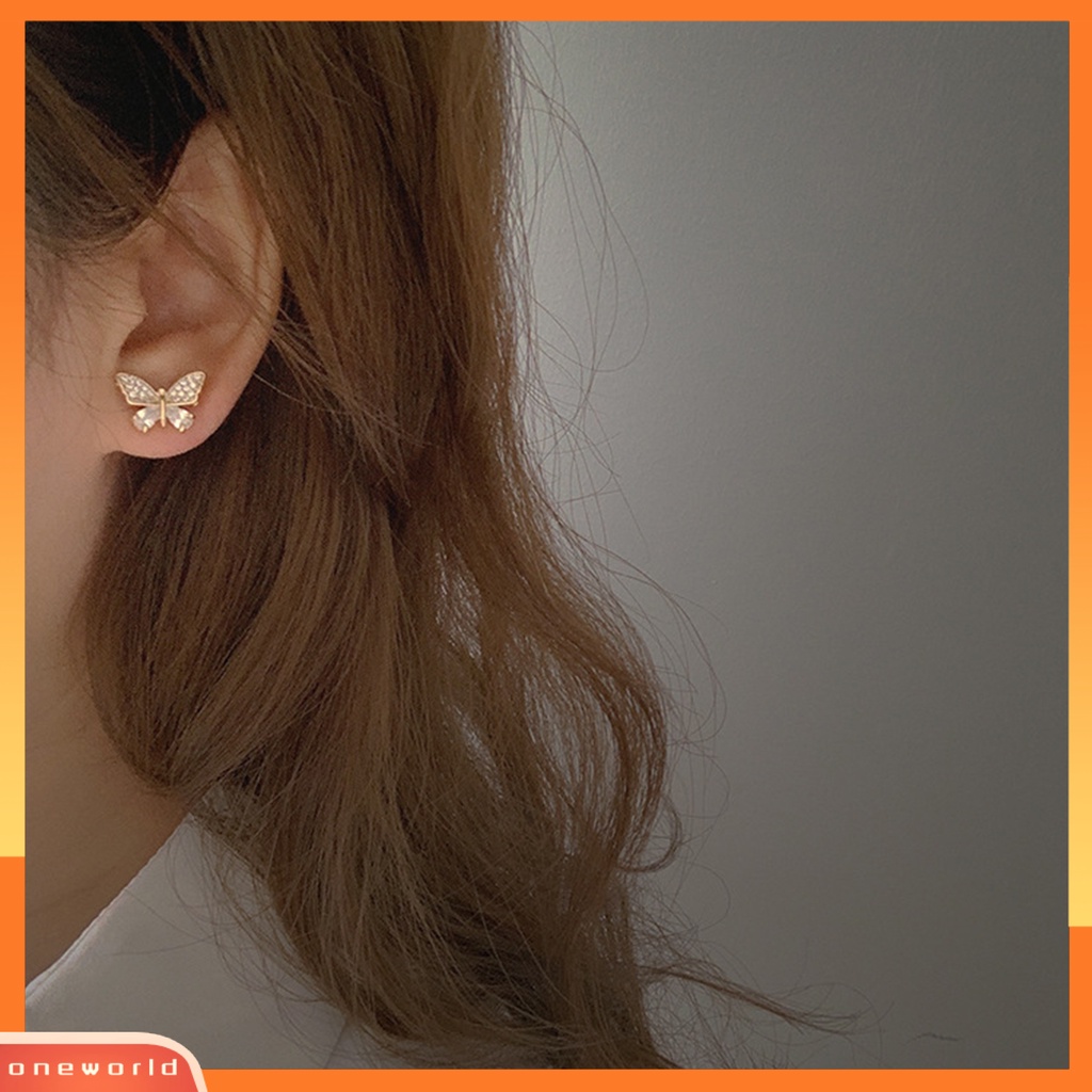 [WOD] 1pasang Lady Stud Earrings Indah Berlian Imitasi Mengkilap Kupu-Kupu Bentuk Drop Earrings Perhiasan Wanita