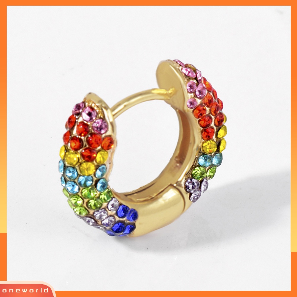 [WOD] 1pc Fashion Wanita Multicolor Berlian Imitasi Hias Huggie Earring Pesta Perhiasan Hadiah