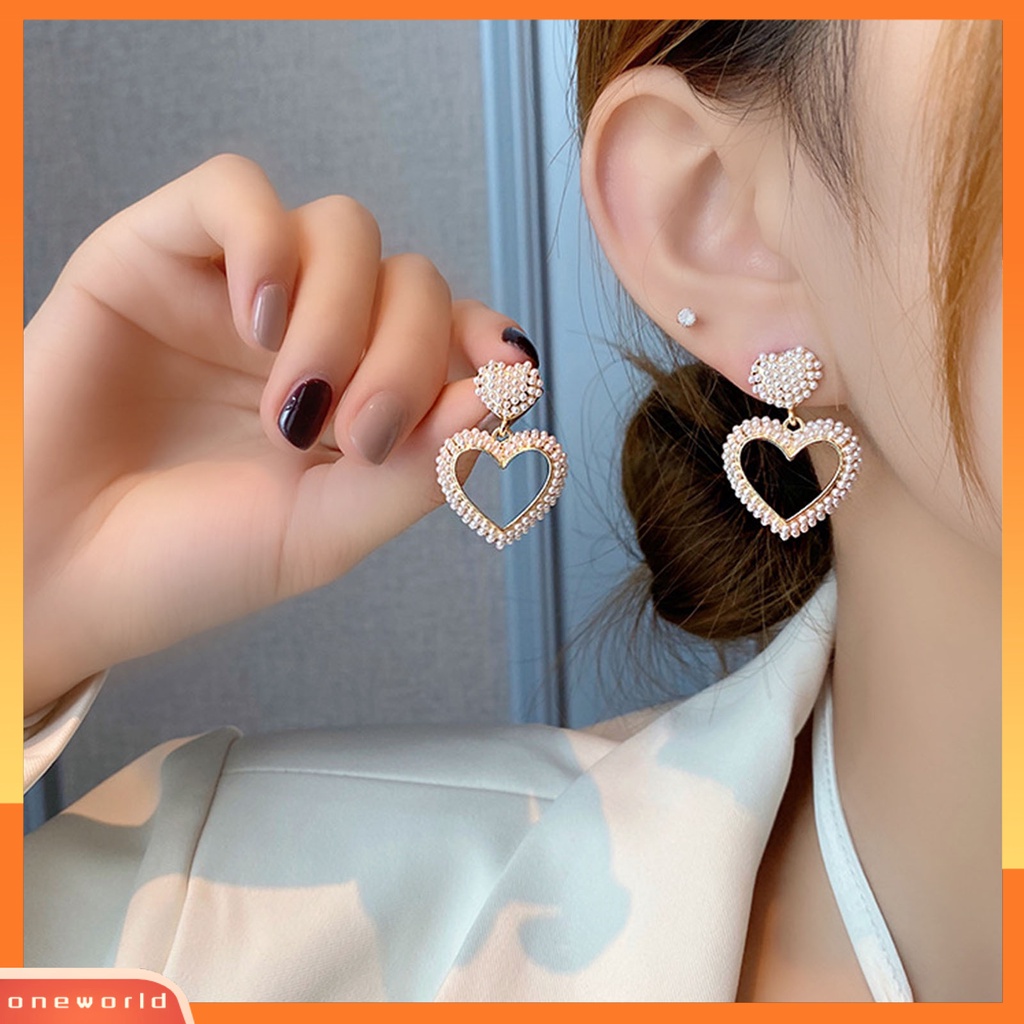 [WOD] 1pasang Bentuk Awan Berlian Imitasi Tindik Wanita Anting Hati Mutiara Imitasi Menjuntai Anting-Anting Perhiasan Aksesori