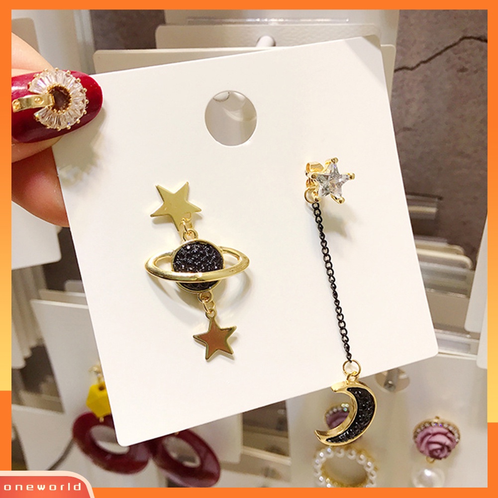 [WOD] Fashion Charming Star Moon Asimetris Alloy Wanita Anting Panjang Perhiasan Hadiah