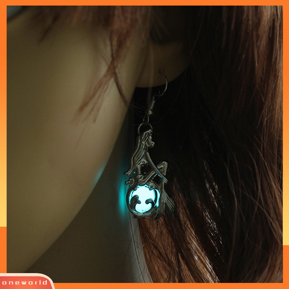 [WOD] Kreatif Wanita Perhiasan Pesta Bercahaya Berongga Mermaid Pendant Ear Hook Earrings