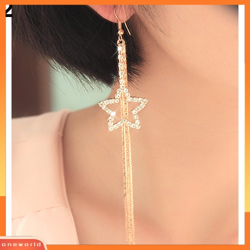 [WOD] Berlian Imitasi Wanita Pentacle Star Drop Jumbai Panjang Rantai Kait Menjuntai Anting Linear