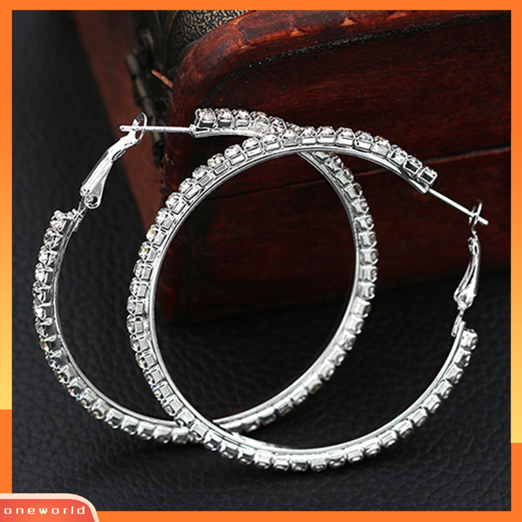 [WOD] 1pasang Anting Cirle Berlian Imitasi Dekorasi Perhiasan Alloy Wanita Anting Hoop Besar Untuk Ulang Tahun Pary