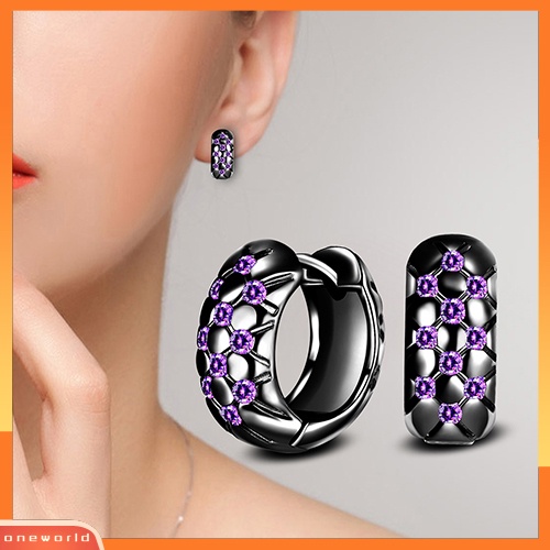 [WOD] Wanita Elegan Ungu Cubic Zirconia Ear Hoop Huggie Earrings Perhiasan Hadiah