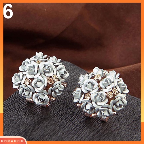 [WOD] Wanita Gadis Perhiasan Elegan Bunga Mawar Kristal Berlian Imitasi Ear Stud Earrings