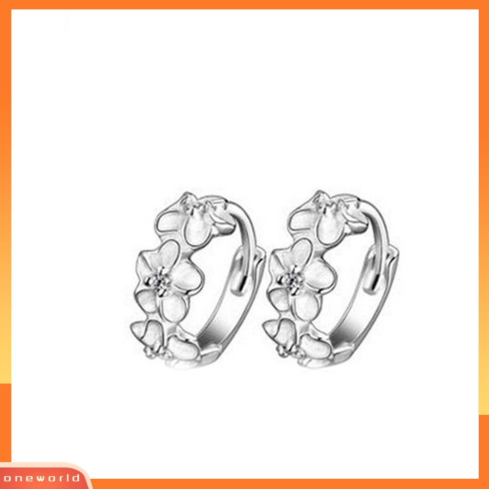 [WOD] Lady Sweet Flower 925 Sterling Silver Disepuh Berlian Imitasi Huggie Earrings Hoops