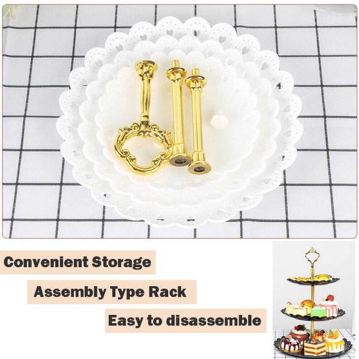Nampan Gold Cake Tier / Rak Susun Kue Roti 2 & 3 tingkat / Piring Kue
