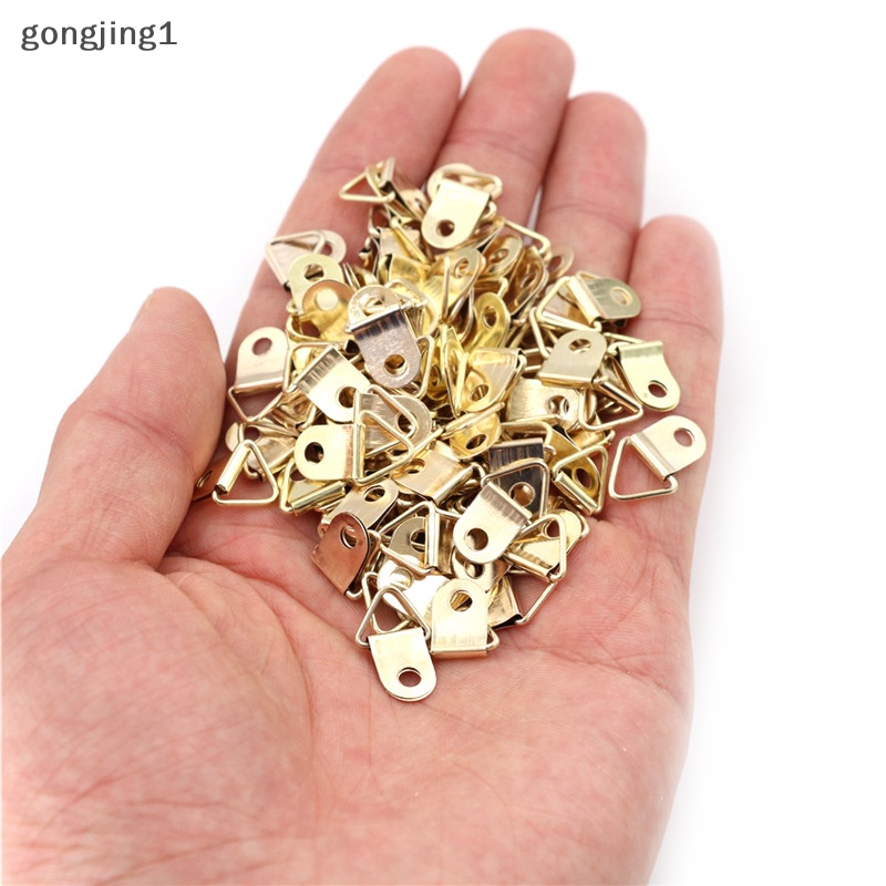 Ggg 100pcs Mini Golden Triangle D-Ring Gambar Pager Minyak Cermin Bingkai Foto Hook Gantungan 10x20mm Aksesoris Furniture ID