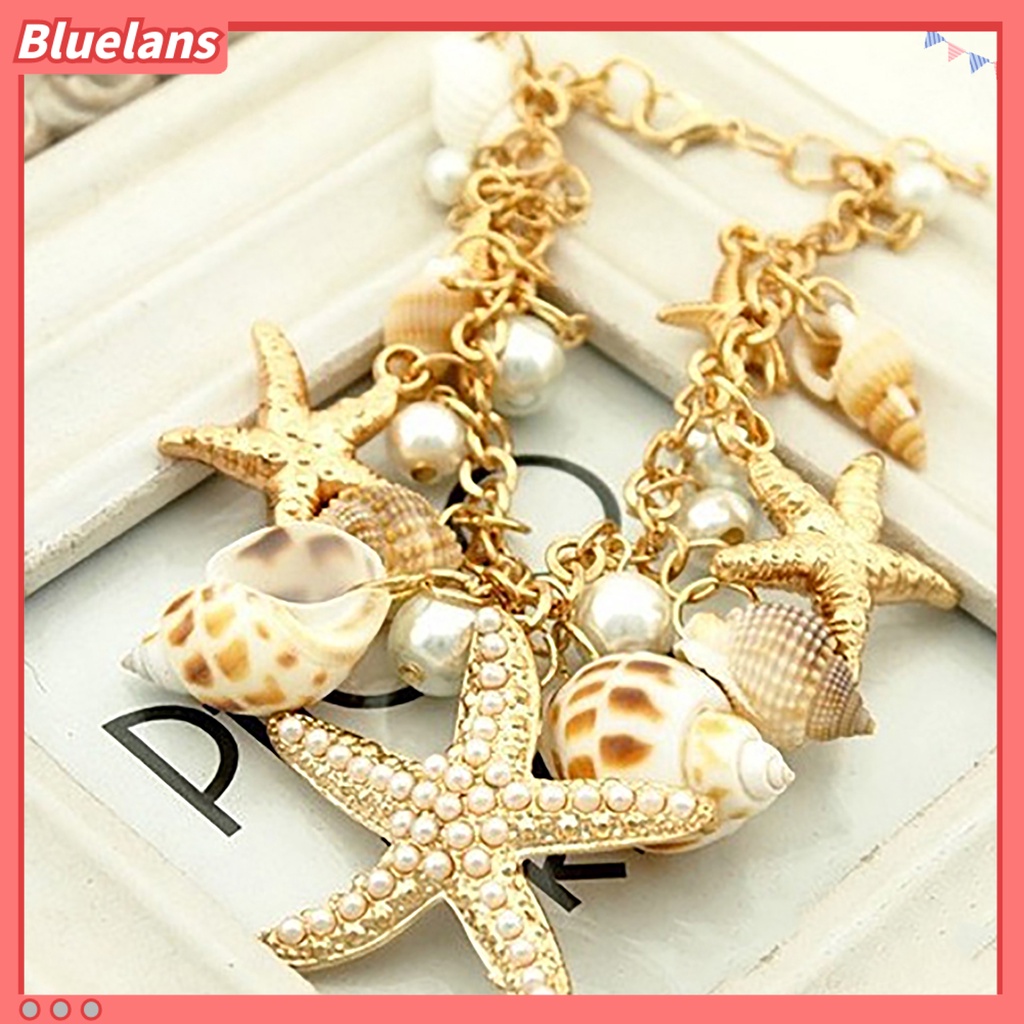 [BLS] Gelang Pantai Lucu Adjustable Gelang Pantai Rantai Multi Gaya Laut Berlapis Emas