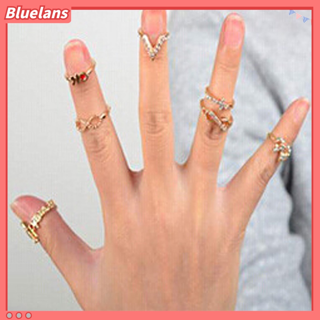 [BLS] 7pcs Cincin Open Ring Stackable Alloy Bentuk Kupu-Kupu Cincin Midi Untuk Pesta