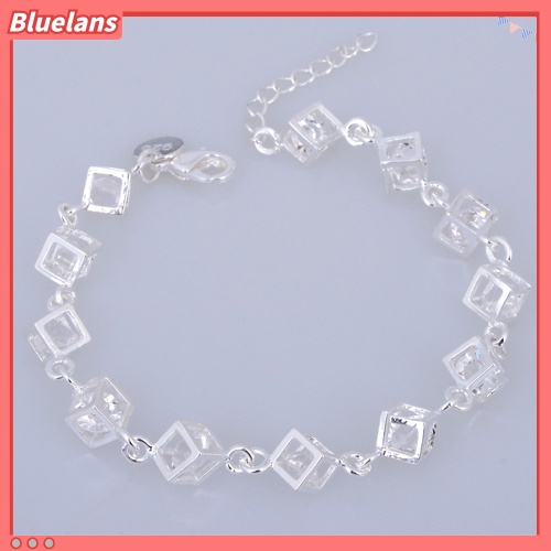 [BLS] Gelang Perak Wanita Berlapis Kubus Berlian Imitasi Bening Perhiasan Pesta Pertunangan