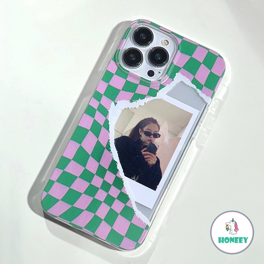 Pink Green Grid Phone Case Untuk iPhone 14 Pro Max Case iPhone 13 12 11 Pro Max XR XS 7 8 Plus SE Shockproof Lembut TPU Cover