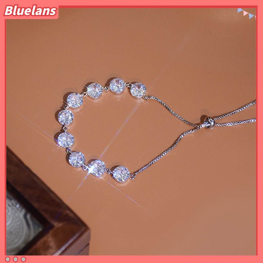 [BLS] Liontin Gelang Berlian Imitasi Hias Manik-Manik Adjustable Warna Perak Fashion Besar Bling Cubic Zirconia Rantai Tangan Aksesori Perhiasan