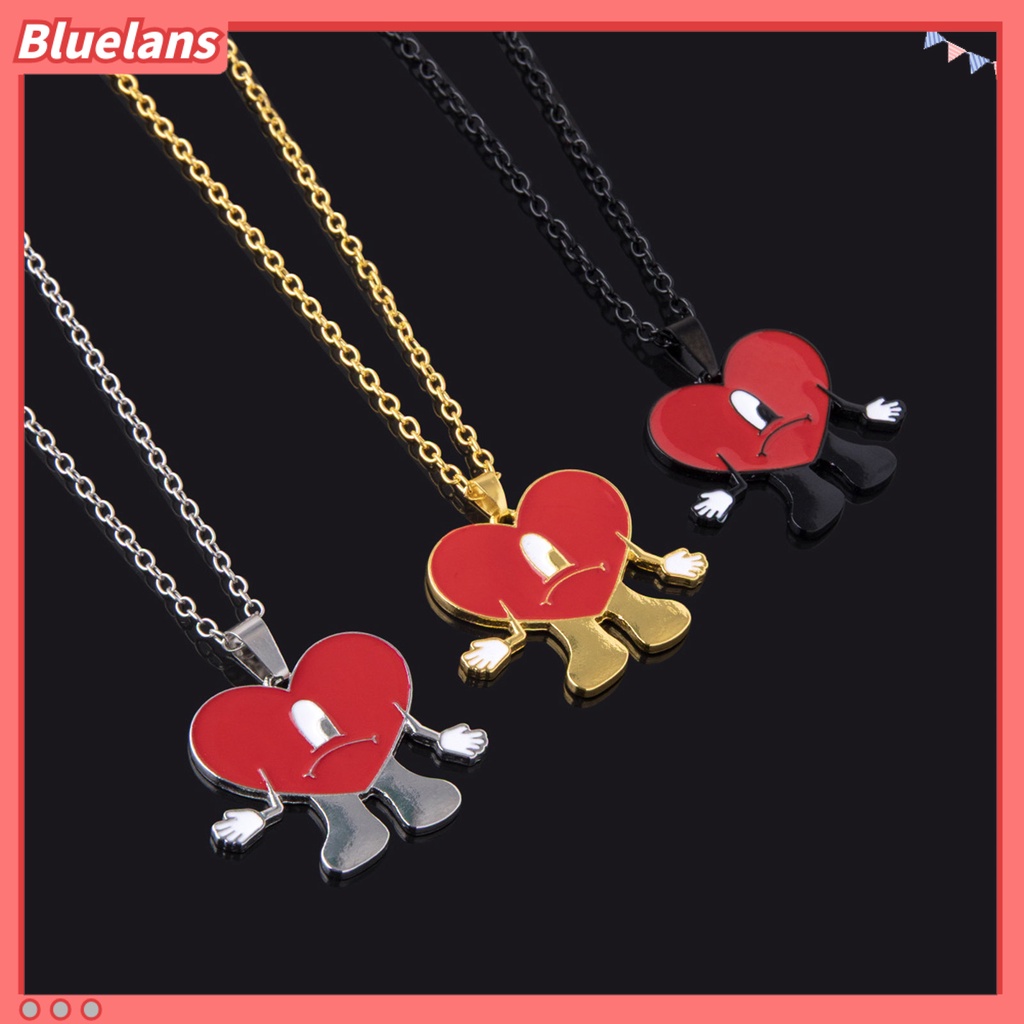 [BLS] Liontin Kalung Pribadi Berbentuk Hati Rantai Salib Geometris Electroplating Leher Ornamen Colorfast Bad Bunny Heart Necklace Perhiasan Aksesori