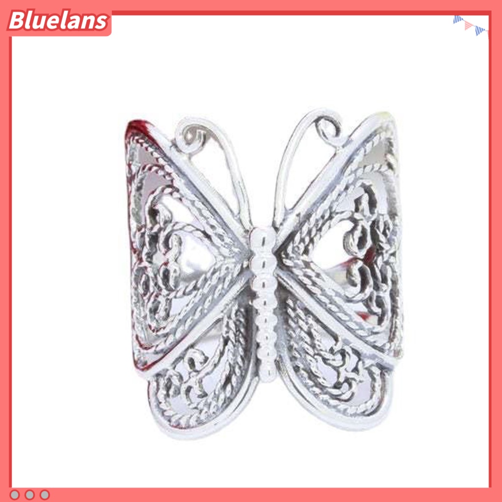 [BLS] Wanita Cincin Ukir Elegan Hypoallergenic Warna Emas Perak Retro Kupu-Kupu Jari Cincin Perhiasan Fashion
