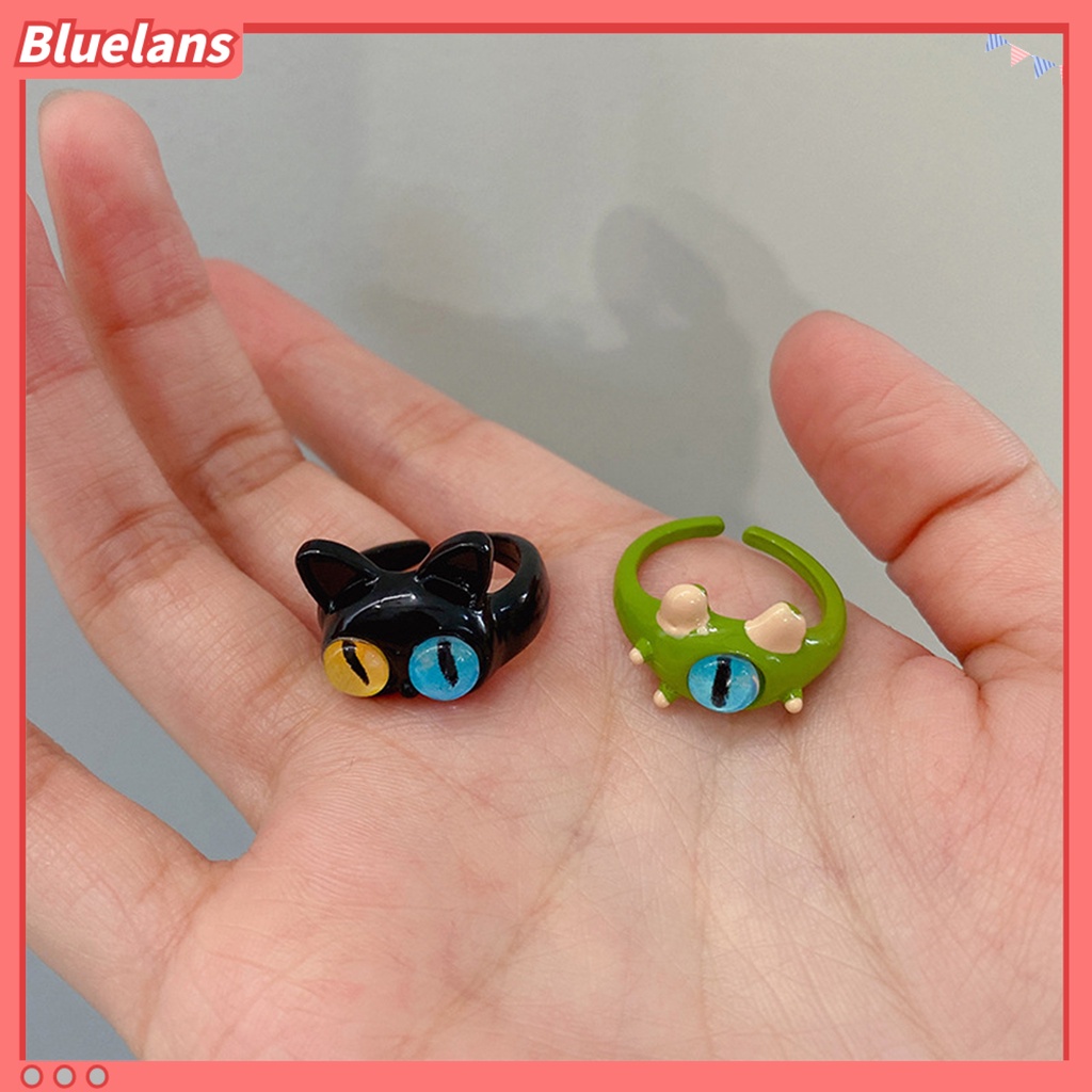 [BLS] Cincin Terbuka Indah Kartun Dapat Disesuaikan Tahan Aus Geometris Dress Up Hypoallergenic Mata Kucing Terbuka Pasangan Cincin Perhiasan Aksesoris