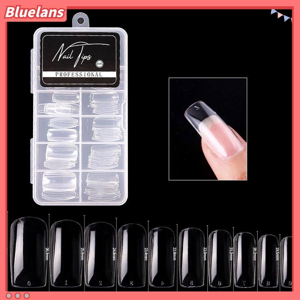 [BLM] 100pcs /Box Kuku Palsu Seamless Reusable Transparan Penutup Kuku Palsu Fashion Untuk Perempuan