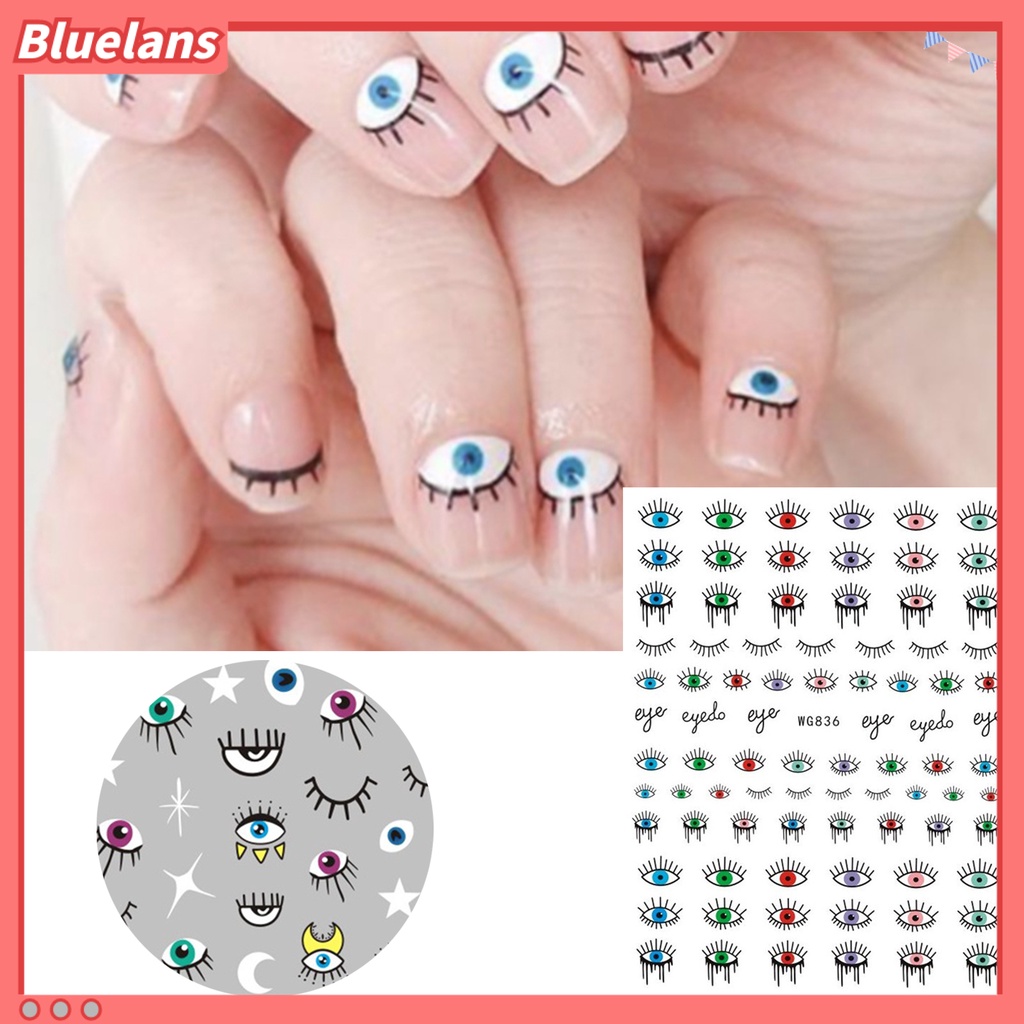 [BLM] Pola Mata Slider Kuku Efek 3D Ultra Tipis Pola Garis Abstrak Desain Evil Eye Stiker Kuku Untuk Wanita