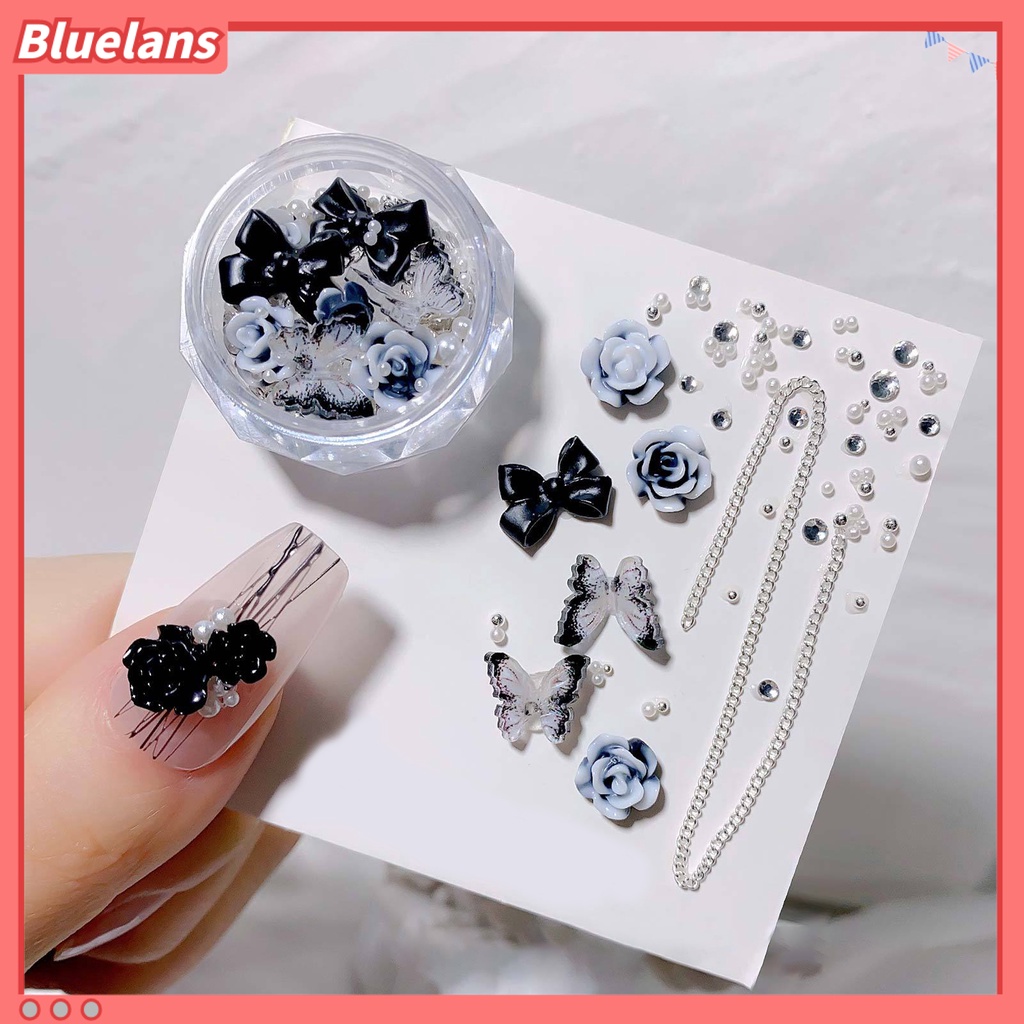 [BLM] 1kotak Nail Art Decor Shining Glitter High Gloss DIY Shiny Efek Visual Nail Camellia Bows Mix Chain Manicure Charm Nail Salon Supply