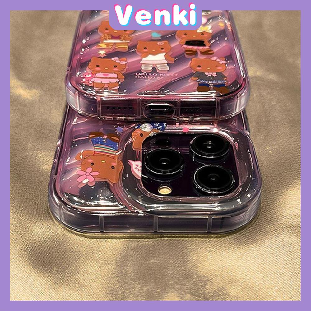 VENKI-Untuk iPhone 11 Laser Reflektif Bening Phone Case TPU Soft Shockproof Airbag Phone Case Cute Hitam Kulit Kartun Kucing Kompatibel dengan iPhone 14 13 Pro max 12 Pro Max XR XR 7