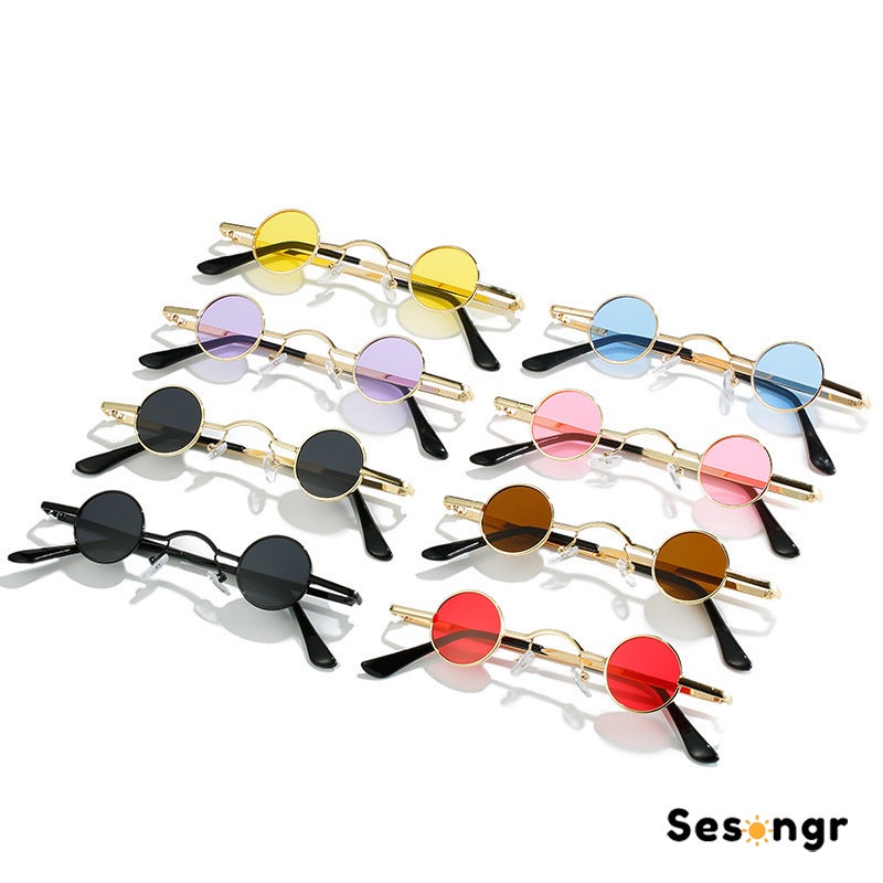 Kacamata Hitam Anak metal Bulat Retro Ultra Kecil Pria Wanita Kaca mata Hip-Hop Punk Style Sunglasses