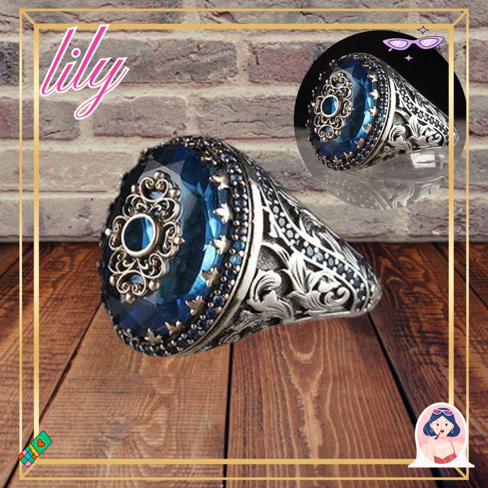 Lily Cincin Tertutup Man Fashion Hitam Dan Perak alloy