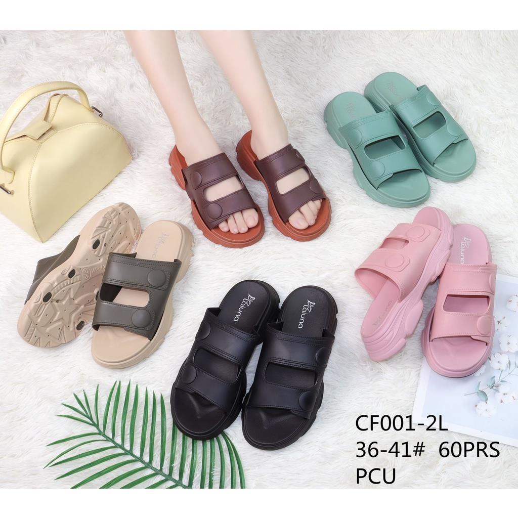 Sandal FUJI Platfom Wanita Ban 2 Polos Motif Kancing Bulat Import LLS CF001-2L 36-41