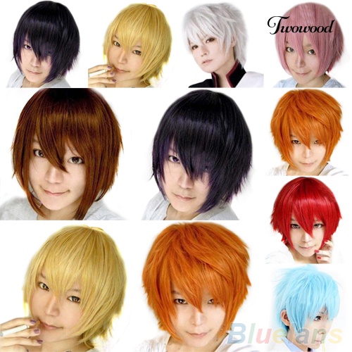 Twowood Fashion Pria Wig Pendek Cosplay Pesta Kostum Wig Lurus Penuh Wig Hadiah