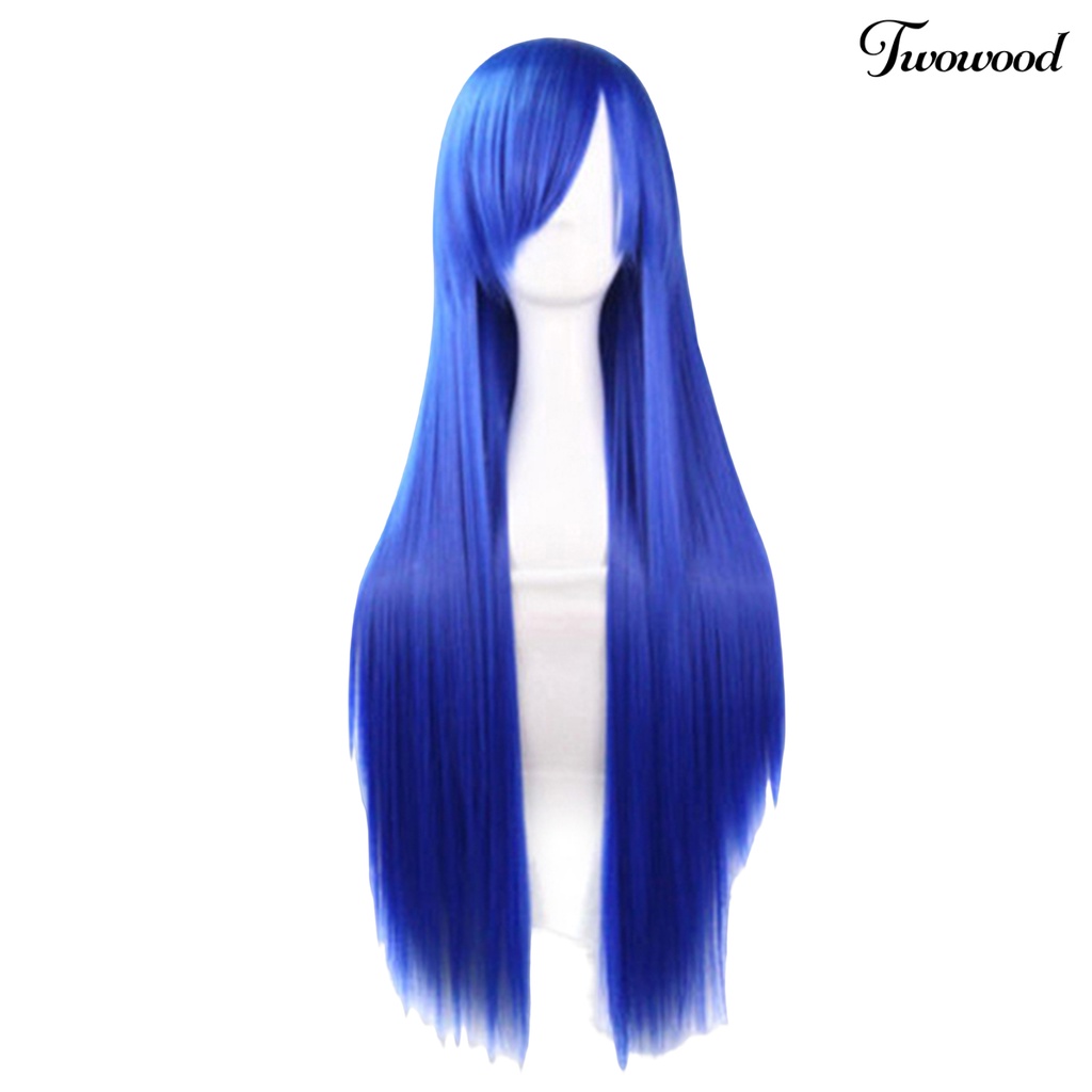 Twowood Fashion Gadis Wanita Panjang Cosplay Poni Miring Lurus Penuh Wig Rambut Ekstensi