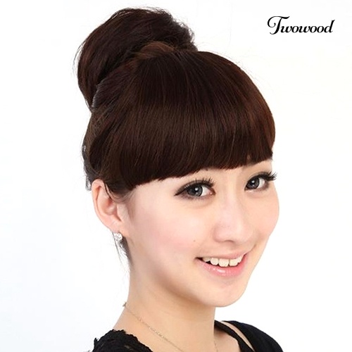 Twowood Gadis Cantik Klip On Rambut Depan Rapi Bang Lurus Fringe Hair Extension