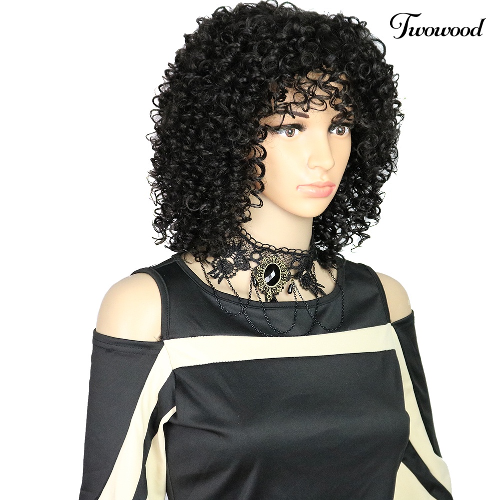 Twowood Wanita Afrika Berbulu Keriting Rambut Pendek Matte Suhu Tinggi Serat Wig Sopak