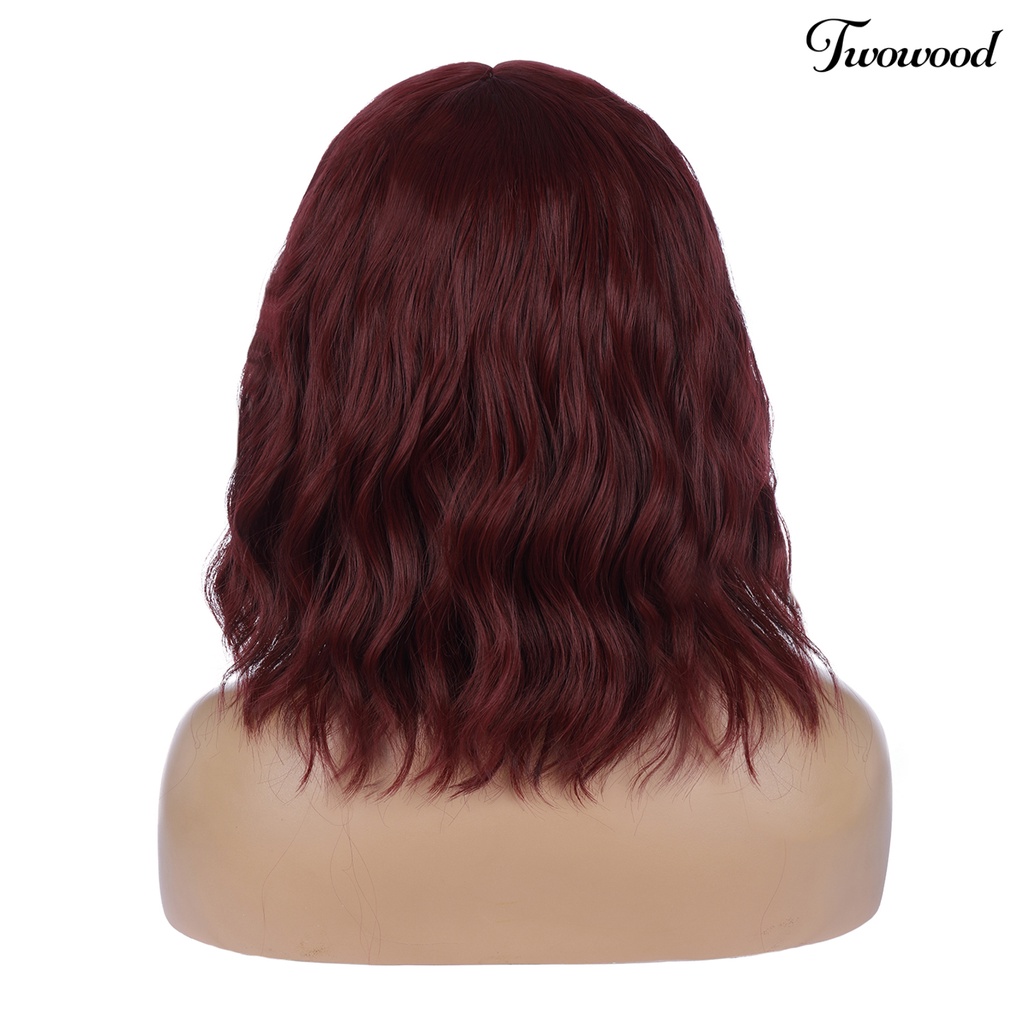 Twowood Fashion Wanita Merah Halus Panjang Keriting Wig Suhu Tinggi Serat Pesta Sopak