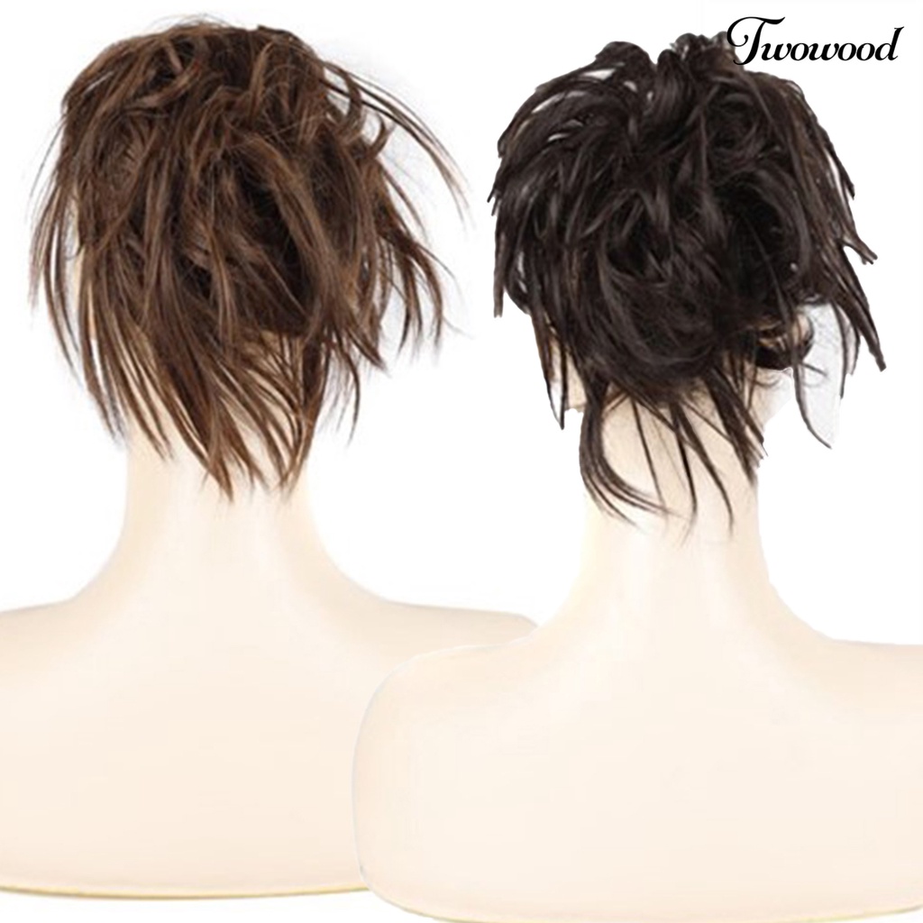 Twowood Updo Wig Efek Berantakan Menebal Rambut Serat Suhu Tinggi Chignon Messy Scrunchie Elastis Hair Bun Untuk Pesta