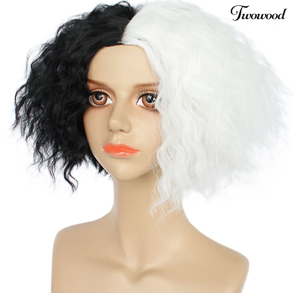 Twowood Kostum Wig Pendek Belah Tengah Lapis Suhu Tinggi Serat Masquerade Pesta Wig Cosplay Untuk Rumah