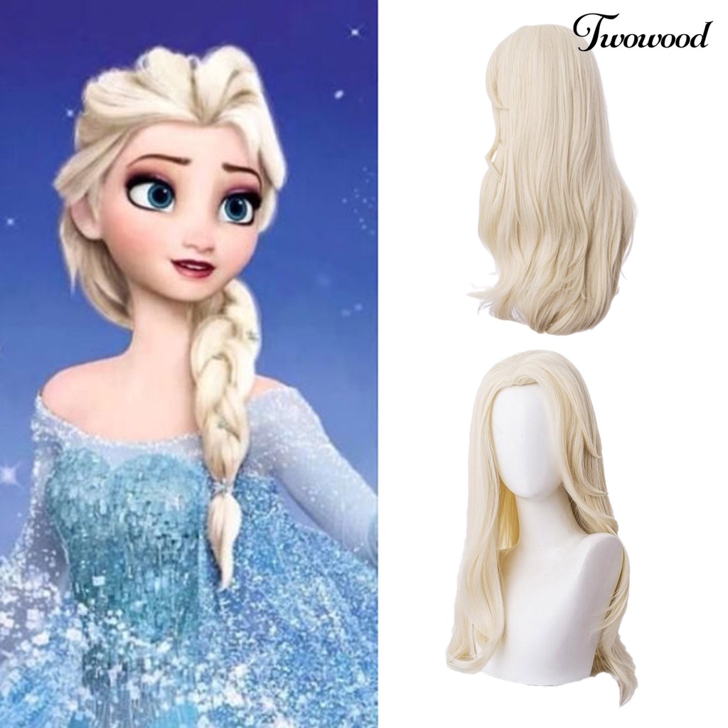 Twowood Wig Wavy Cosplay Curly Princess Wig Rambut Panjang Ratu Salju Putih Untuk Perempuan